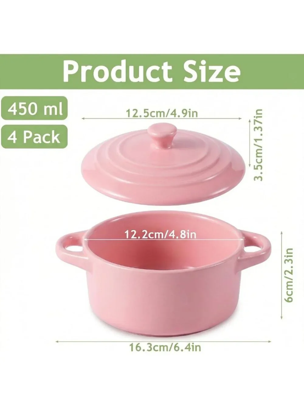4-Piece Mini Cocotte Set - 16 oz Individual Baking Ramekins in Pink - Perfect